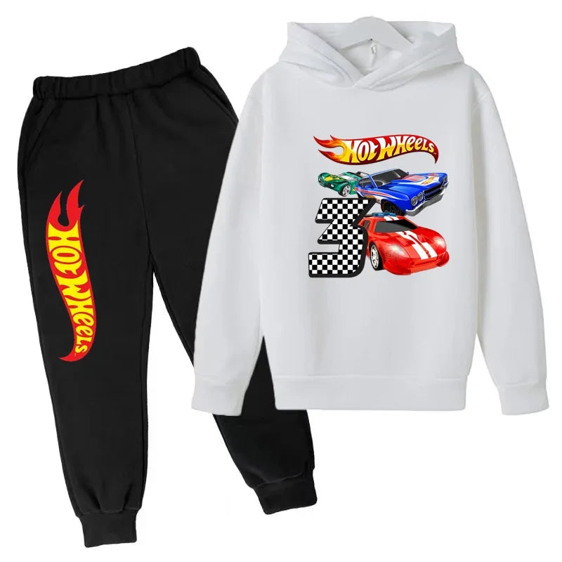 Kids Clothing Hot Wheels Car Game Printed Hoodie Coat 3-12 Yrs Boys Girls Toddler Top+pants Fashion Sweatshirt Casual Sportswear