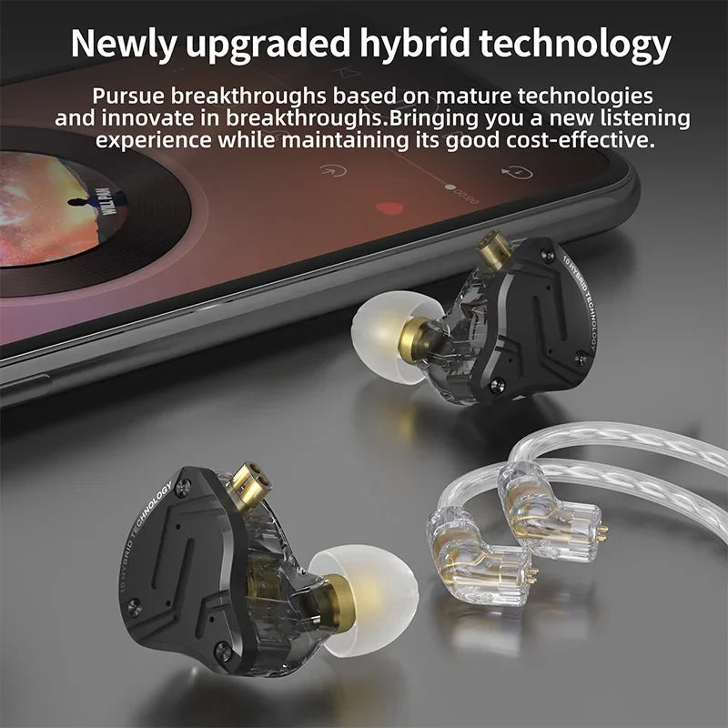 KZ ZS10 PRO X 1DD+4BA Metal Headset Hybrid drivers HIFI Bass Earbuds In-Ear Monitor Noise Cancelling Earphones ZS10PROX