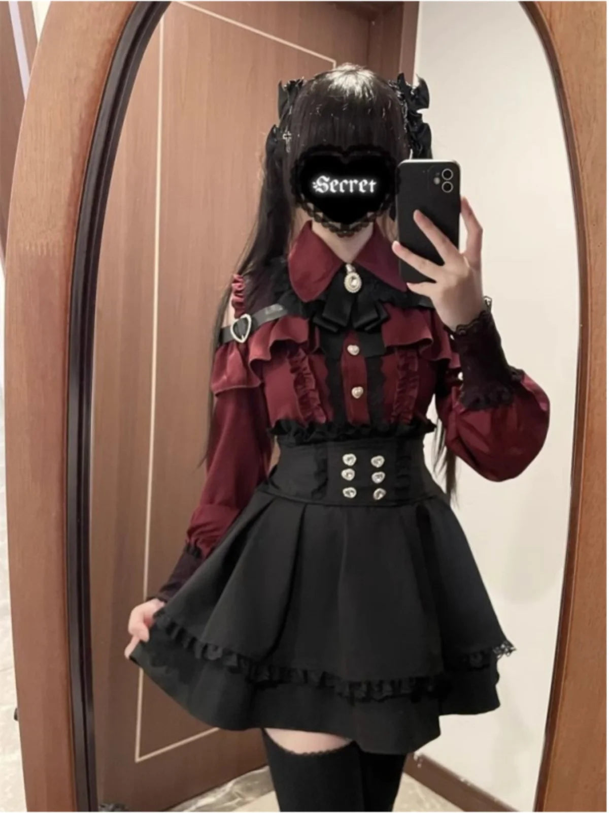 k Gothic Sle oulder Bared irt And f Skirt Set Spring Autumn Sweet Subculture Encounter Jk orm Two Piece Set f...
