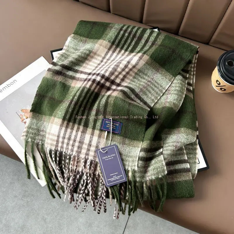 2025autumn andwinter classic checkered printed fashionable scarf style for couples, Australian imitation wool texture warm scarf