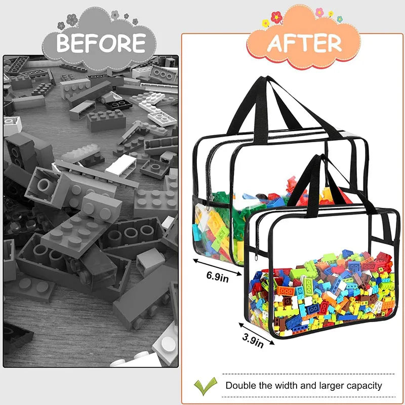 Waterproof Zippered Toy Storage Bag, Transparent PVC Travel Pouch for Sand Beach Puzzles, Cosmetic Toiletry Organizer