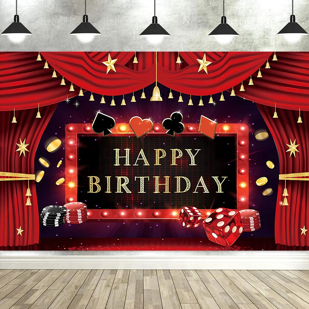 Las Vegas Casino Night Carnival Theme Banner Background Cloth, Poker Dice Birthday Party Decoration Photography Studio Backdrop