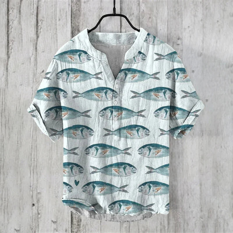 Fashionable men's V-neck shirt with 3D animal print men's short sleeved top, loose and comfortable new style
