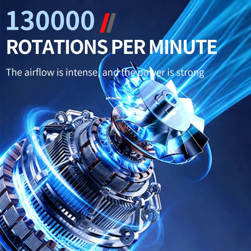 Portable Violent Fan 130000 RPM Mini Turbo Jet Fan with LED Display and Emergency Lighting Handheld 6 Speeds Brushless Blower