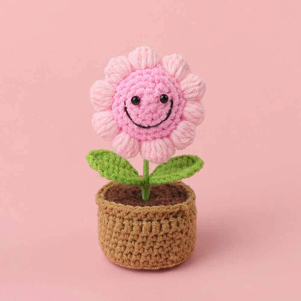 New Crochet SunFlowers Cute Knitting Flowers Potted Graduation Gift Handwoven Plant Car Table Home Decor Items