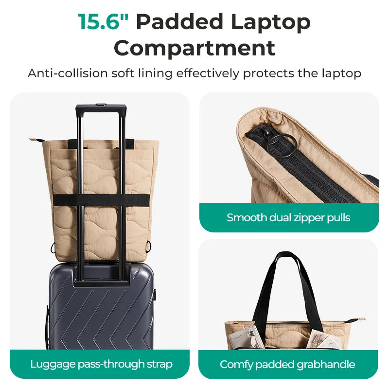 BAGSMART Large Capacity College Tote Bag Commuting Women's Handbag 15.6 inch Laptop Bag for Business Travel Commuting