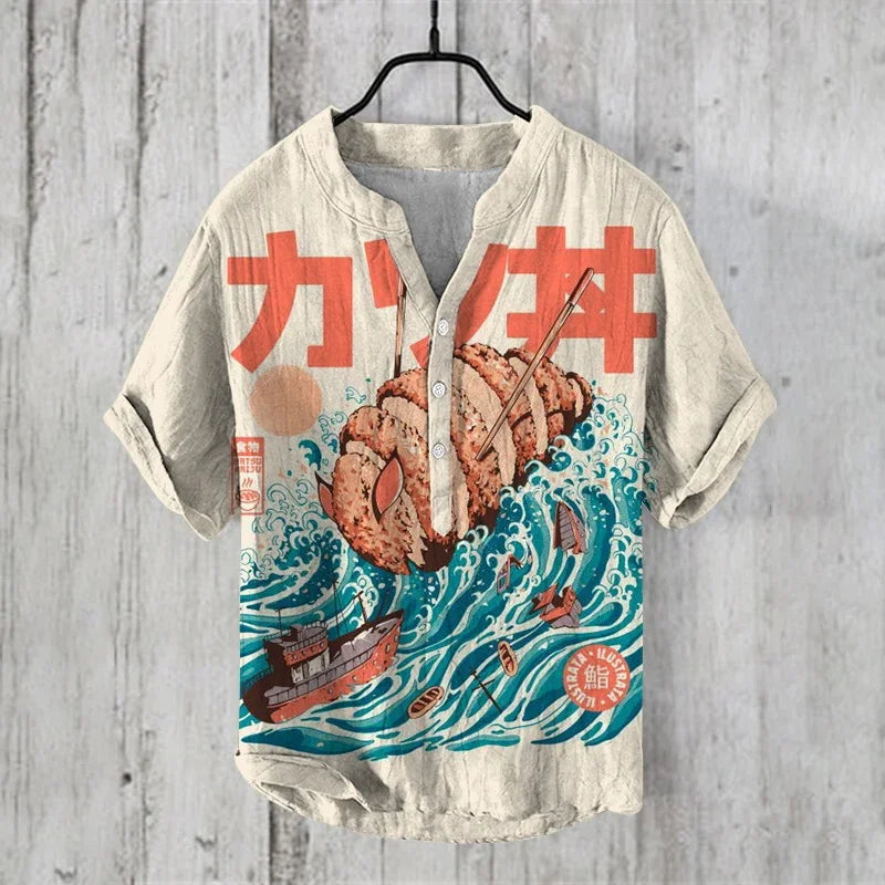 Fashionable men's V-neck shirt with 3D animal print men's short sleeved top, loose and comfortable new style