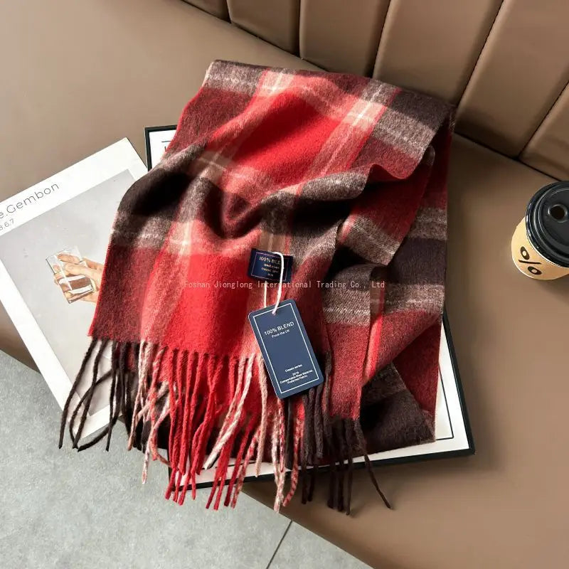 2025autumn andwinter classic checkered printed fashionable scarf style for couples, Australian imitation wool texture warm scarf