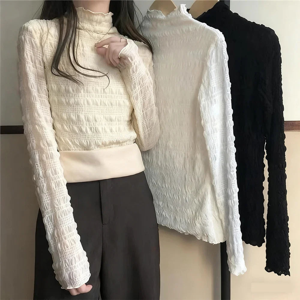 Woman Clothes Half-high Neck Casual Elegant Bottoming Shirt Long-sleeved T-shirt Slim Fit Fashion Tops Women's Thermal Underwear
