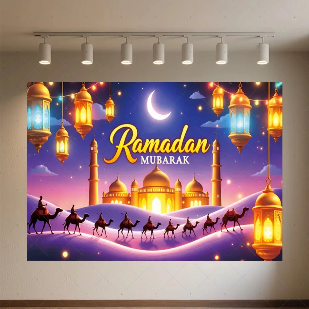 Background of The Moon Mosque Themed Party During Eid Fitr, Islamic Muslim Karim Ramadan Party Decoration Photography Background