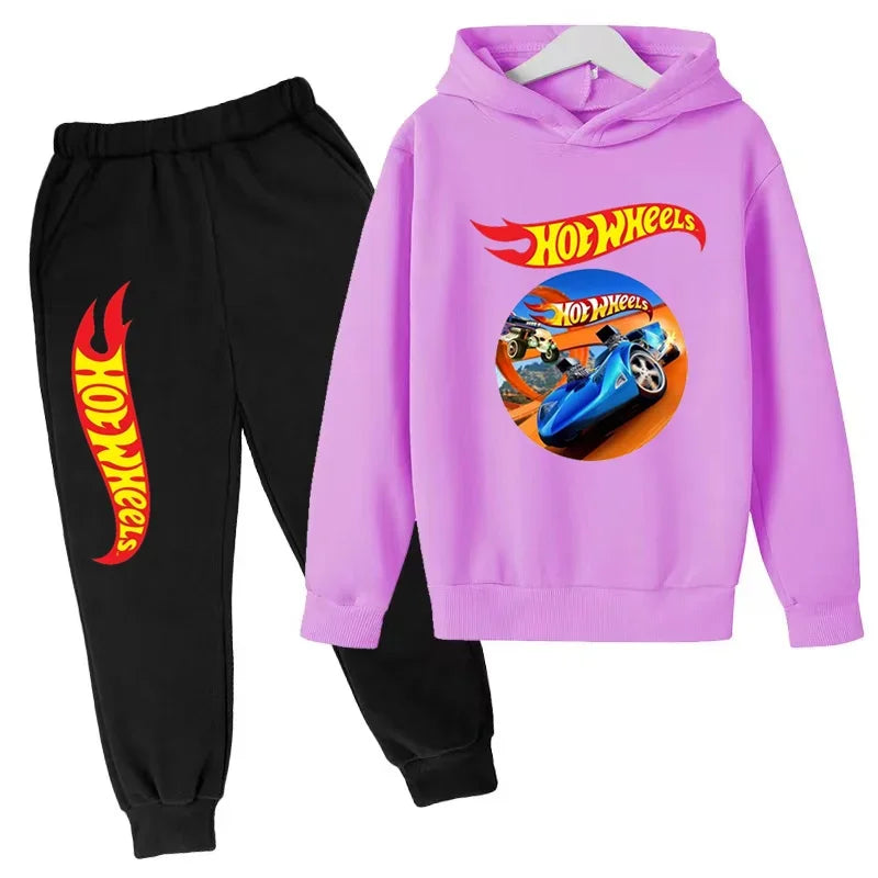 Kids Clothing Hot Wheels Car Game Printed Hoodie Coat 3-12 Yrs Boys Girls Toddler Top+pants Fashion Sweatshirt Casual Sportswear