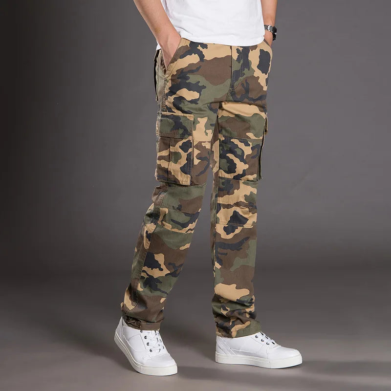 2025 Cotton Multi Flap Pockets Men's Straight Leg Cargo Pants Loose Casual Outdoor Pants Men's Work Pants For Hiking Tactical