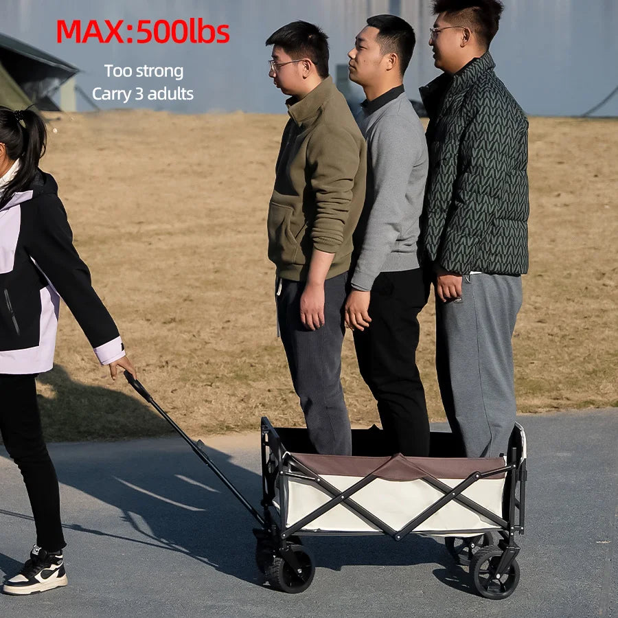 Collapsible Folding Utility Beach Wagon Cart Heavy Duty Large Capacity Fold Wagon Outdoor Trolley Portable Camping Cart Table