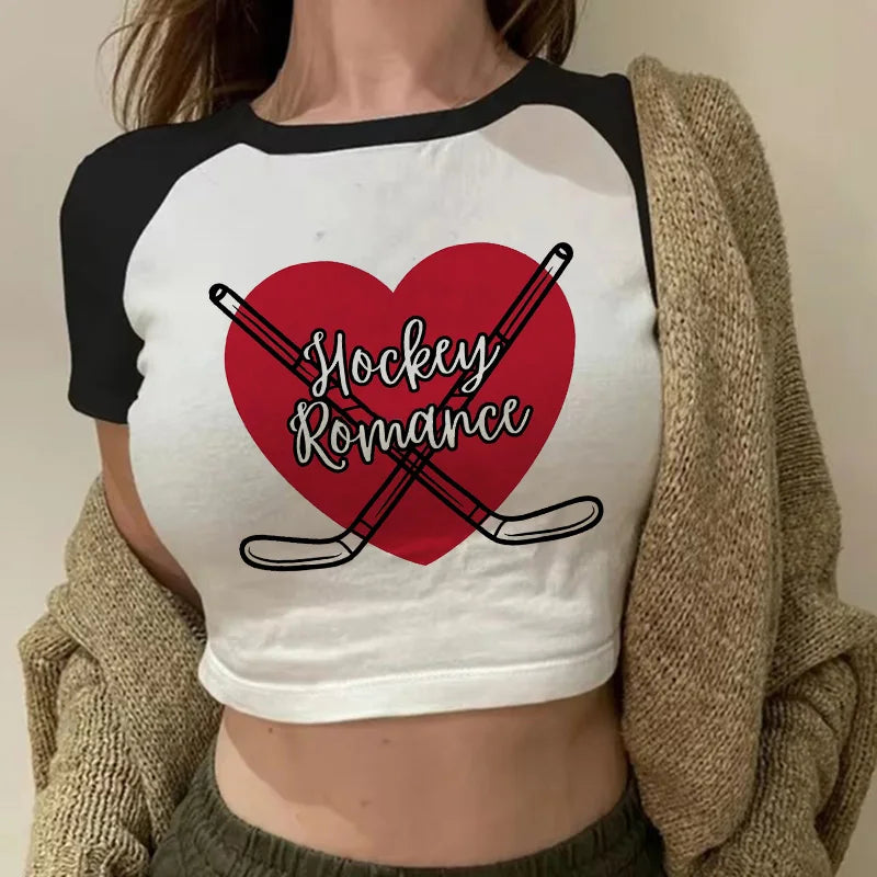 Heated Rivalry Print Graphic Crop Top Women's Sexy Cropped T Shirt Gothic Vintage T-Shirt Women Fashion Y2k Tshirt Clothes Girls