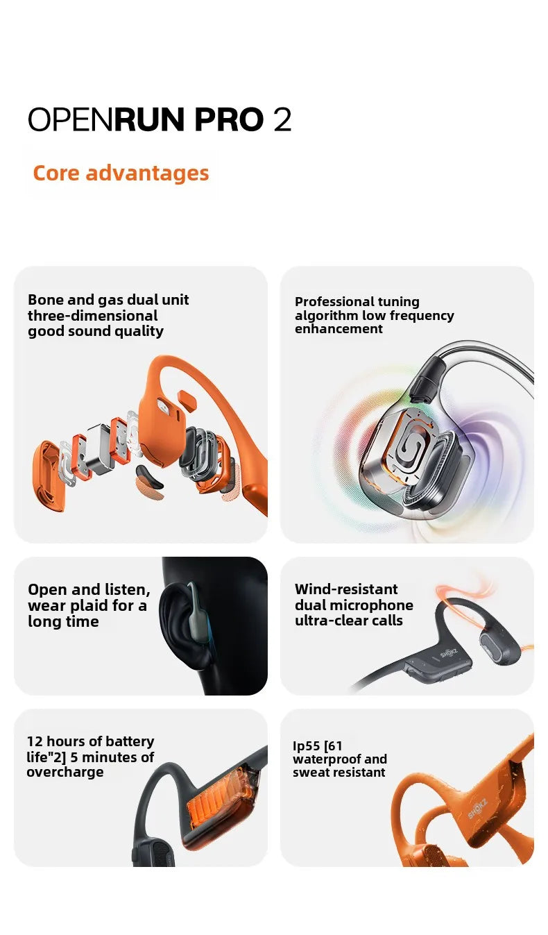 Original SHOKZ OpenRun Pro 2 S820 Bluetooth Earphones IP55 Waterproof Bone Conduction Headphones Music Sports Wireless Earbuds