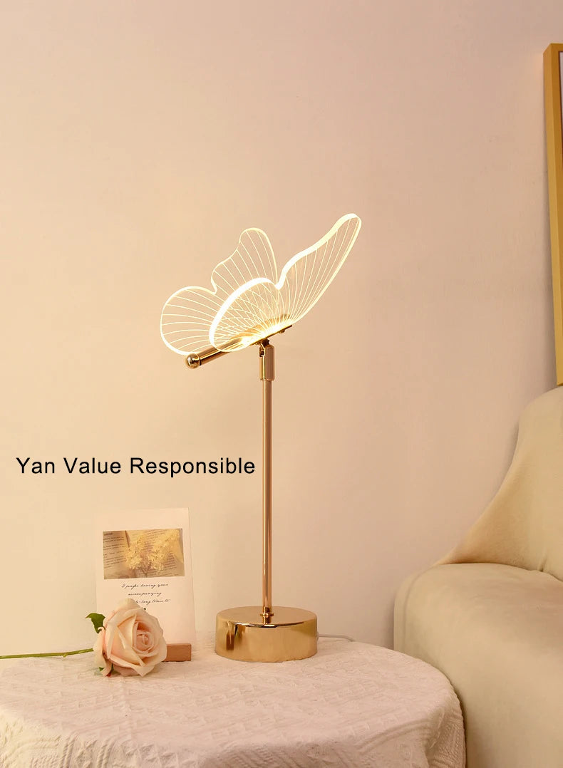 Butterfly Led Table Lamp Retro Gold Acrylic Desk Lamps Hotel Villa Art For Living Room Bedside Desktop Decor Led Night Lights