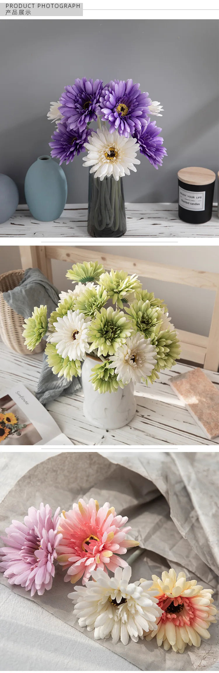 1piece 55cm Artificial Gerbera Flower Branch Wedding Garden Decoration Fake Silk Sunflower Party Home Decoration Accessories
