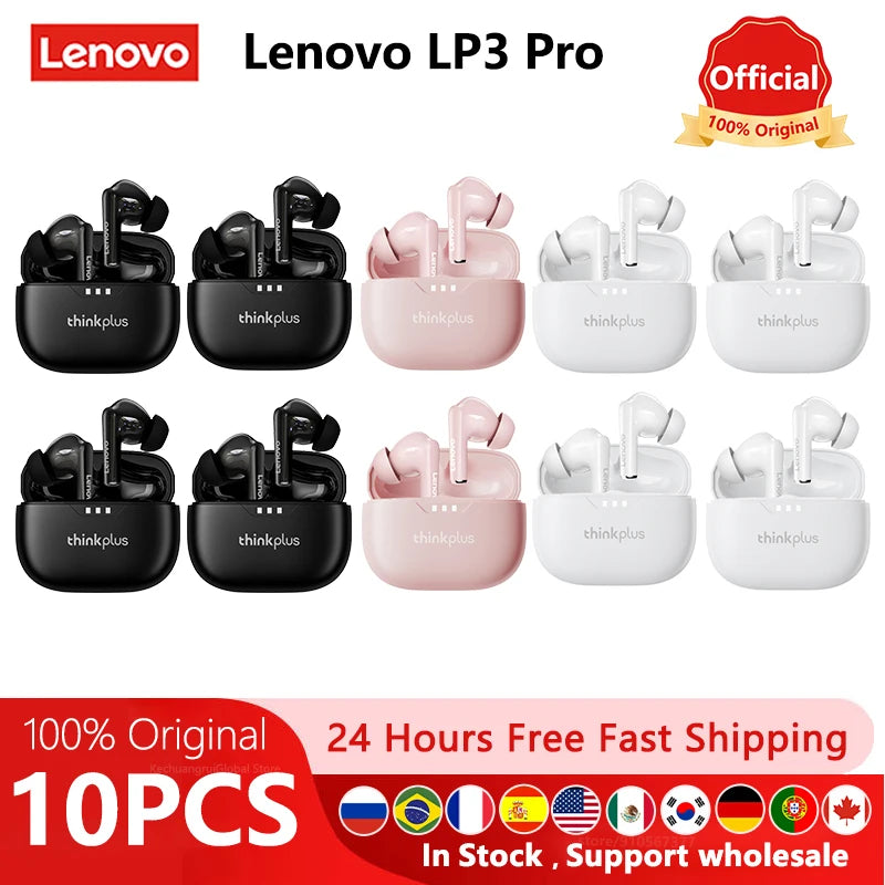 10pcs Lenovo LP3 Pro Wholesale 2pcs Original lp3pro Wireless Bluetooth Headphones HiFi Stereo Earbuds Noise Reduction With Mic