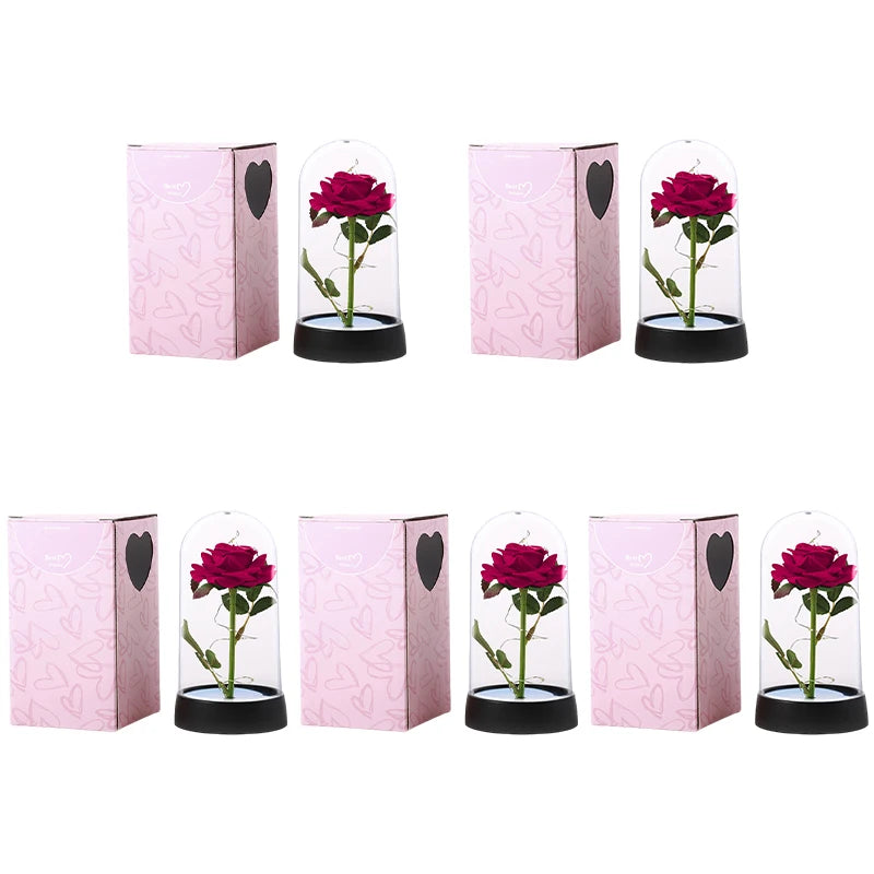 Artificial Rose Flowers Eternal Rose LED Light Foil Flower in Glass Cover Simulation Rose Flower Christmas Valentine's Day Gifts