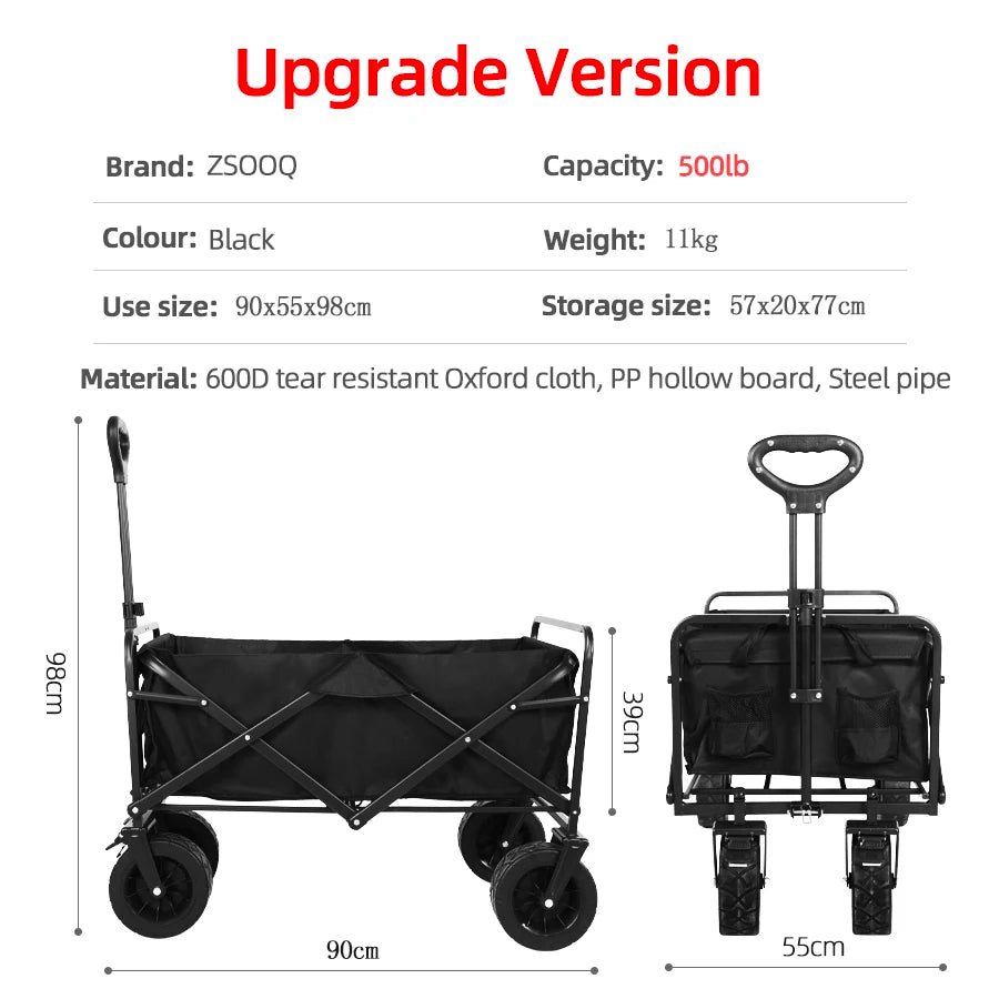 Collapsible Folding Utility Beach Wagon Cart Heavy Duty Large Capacity Fold Wagon Outdoor Trolley Portable Camping Cart Table