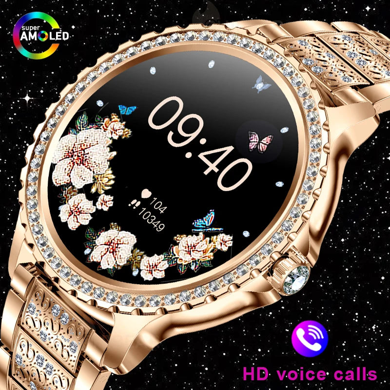 2025 New Fashion Women Smart Watch AMOLED HD Screen Sports Watch Health Heart Rate Voice Call Smart Watch For Android IOS