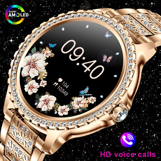 2025 New Fashion Women Smart Watch AMOLED HD Screen Sports Watch Health Heart Rate Voice Call Smart Watch For Android IOS