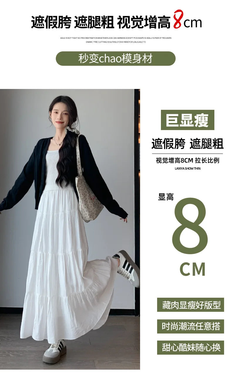 Elegant White Ruffled Long Skirts for Women High Waist A Line Maxi Skirt Woman Spring Summer Casual Loose Korean Umbrella Skirt