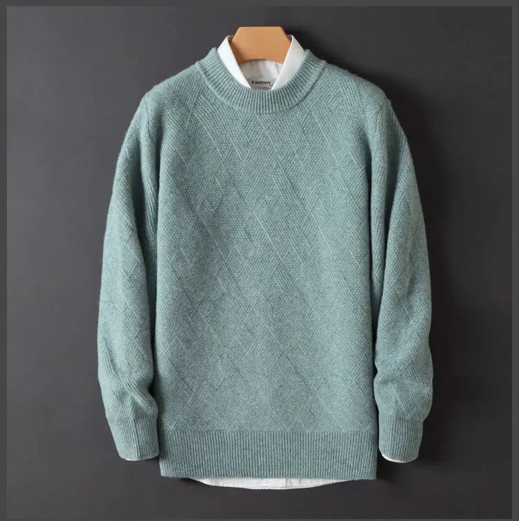 Men's Cashmere Sweater Loose and Thick Jacquard Crewneck Sweater Autumn and Winter New Solid Color Men's Knit Bottom Sweater