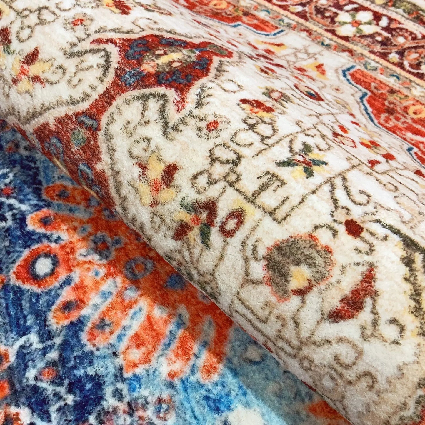 VIKAMA Bohemian Machine Washable Living Room Carpet Soft Non-Slip Ethnic Style Bedroom Cloakroom Carpet Foldable Home Decor