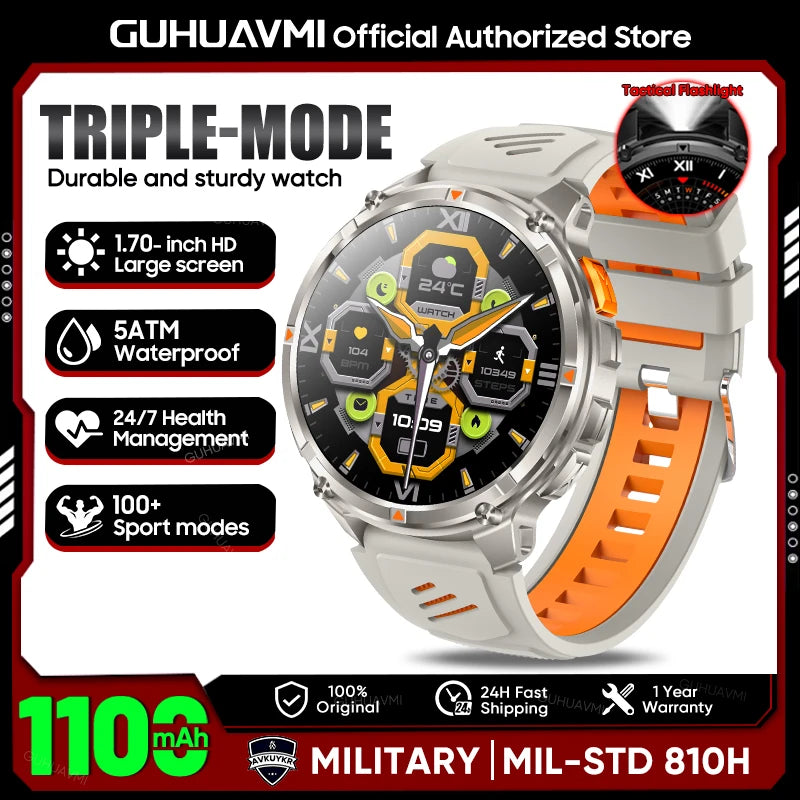 New T-Rex3 1100mAh Large Battery Durable Adult Smart Watch 1.7-inch GPS trackr Compass 5ATM Waterproof BT Call Sports Smartwatch