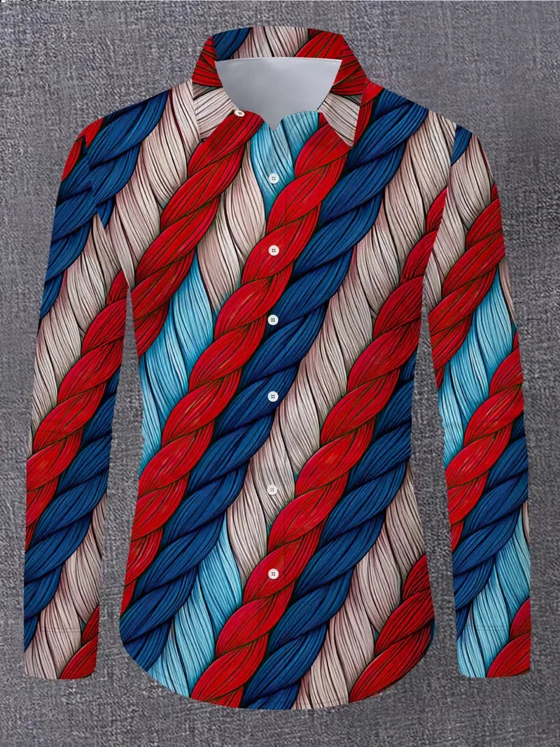New men's long sleeved shirt with casual plaid pattern and branch print collar, versatile and comfortable top clothing