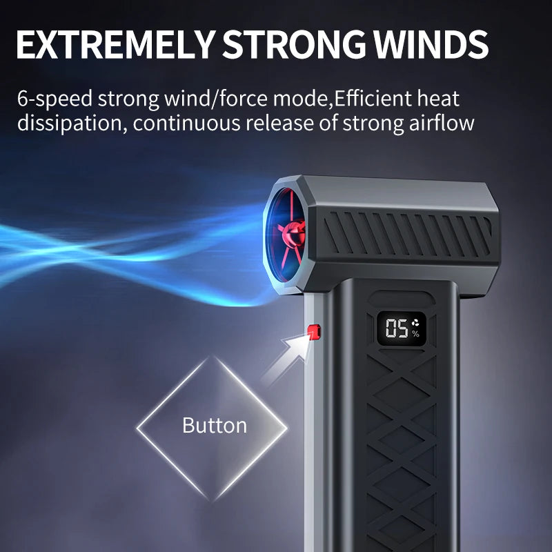 Portable Violent Fan 130000 RPM Mini Turbo Jet Fan with LED Display and Emergency Lighting Handheld 6 Speeds Brushless Blower