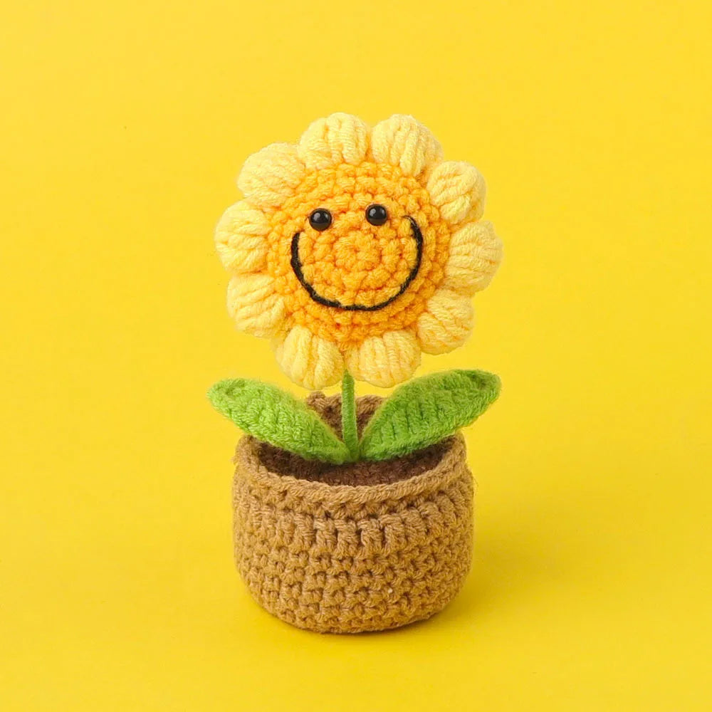 New Crochet SunFlowers Cute Knitting Flowers Potted Graduation Gift Handwoven Plant Car Table Home Decor Items