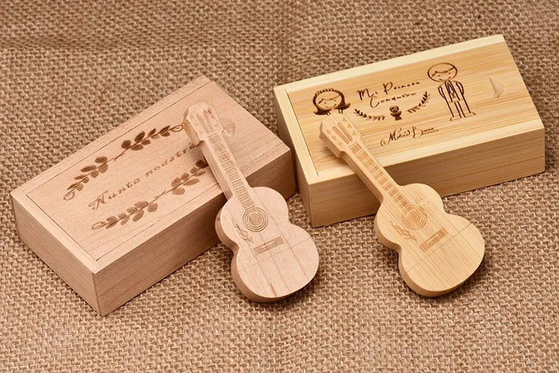 JASTER USB 3.0 Flash Drives Wooden Guitar 128GB Free Custom Logo Pen Drive 64GB with Box Memory Stick Music Business Gift U disk