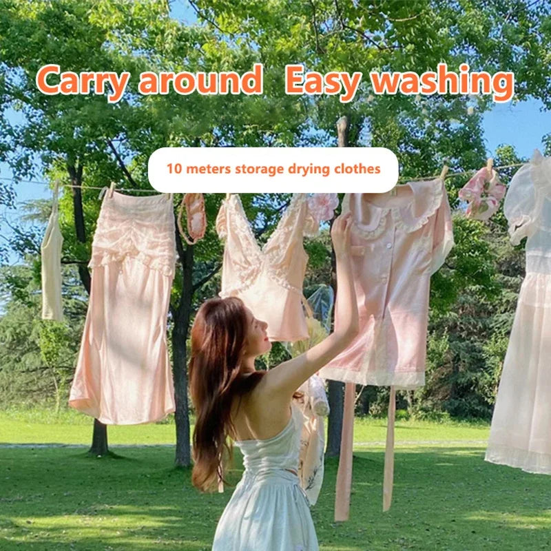 10M Retractable Clothesline Outdoor Travel Portable Clothes Drying Rack Windproof  Washing Line For Camping Home Laundry Hanger