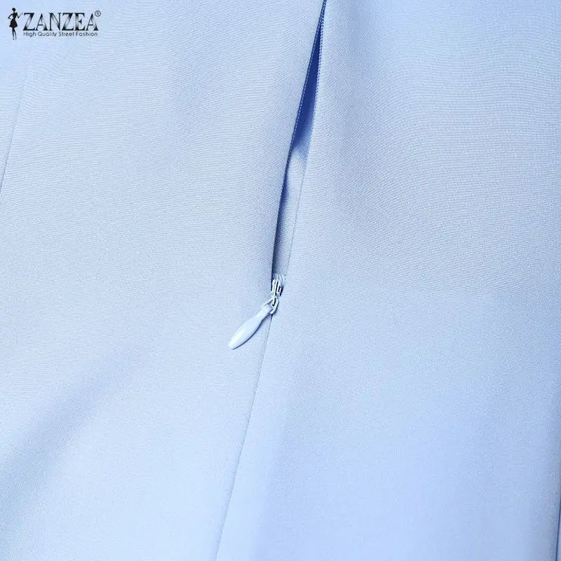 ZANZEA Elegant Office Lady Dresses Women 2026 Summer Dress Stylish A Line Waisted Party Sundress Short Sleeve Pleated Midi Robe