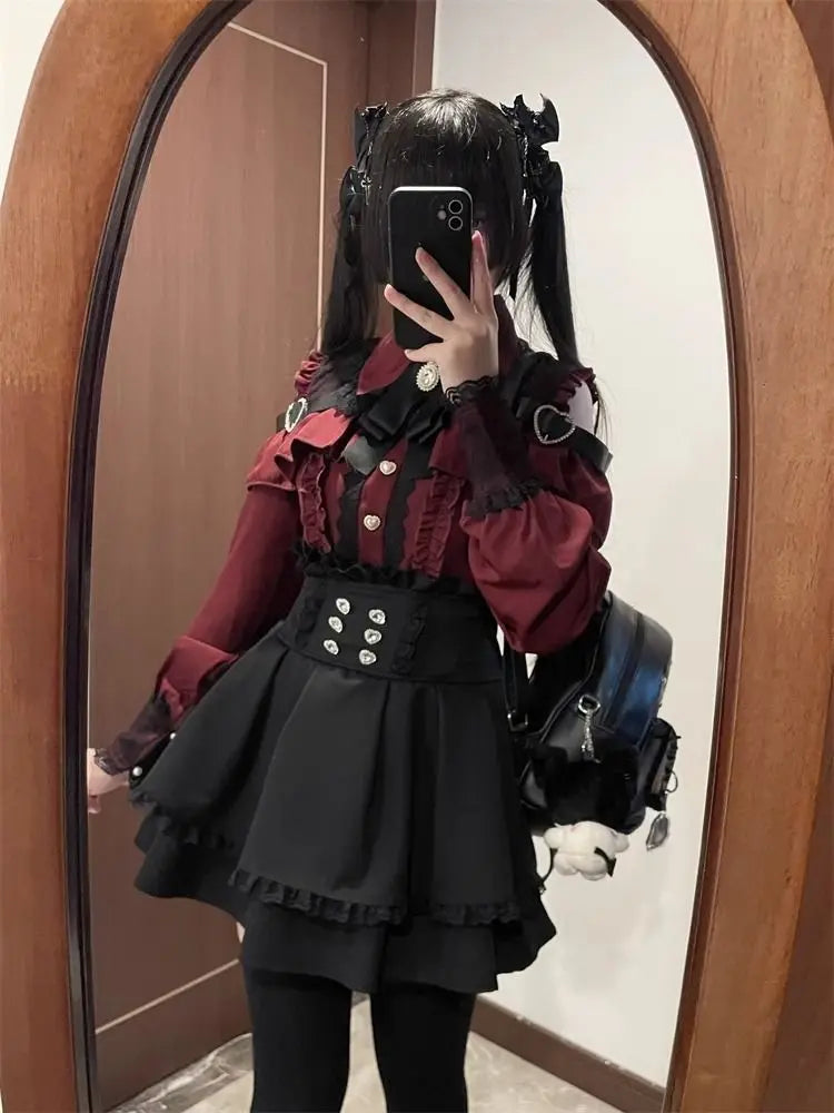 k Gothic Sle oulder Bared irt And f Skirt Set Spring Autumn Sweet Subculture Encounter Jk orm Two Piece Set f...