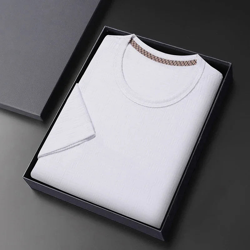 8 Colour New Men's Casual Jacquard Short Sleeved Round Neck T-shirt Fashion Top