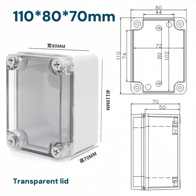 Transparent Waterproof Outdoor Enclosure Plastic Box Electronic Project Case Instrument Electrical Box IP68 Junction Box Housing