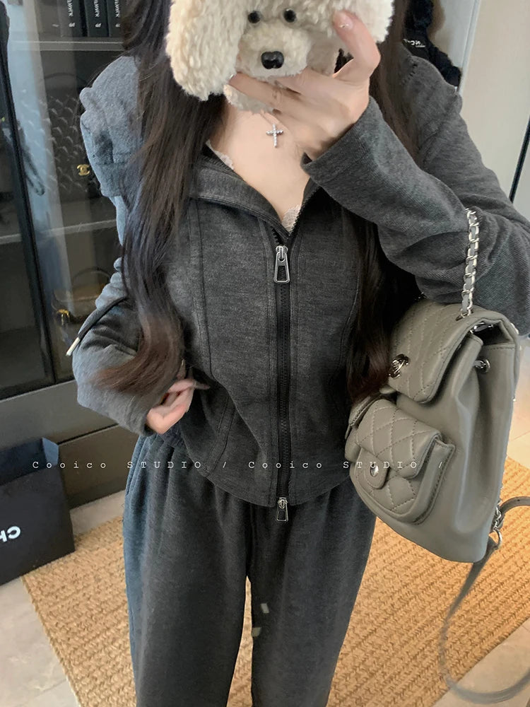 Faionable Lazy Sle Women's Outfit Long Sve Hoodie Wide Leg Casual Pants Two Piece Set Autumn Commute Windbreaker