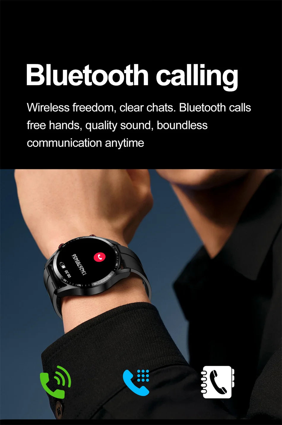 ChiBear New 1.53inch Bluetooth Call Smart Watch Men Multi-Sport Mode Heart Rate Health Monitoring Waterproof Business Smartwatch