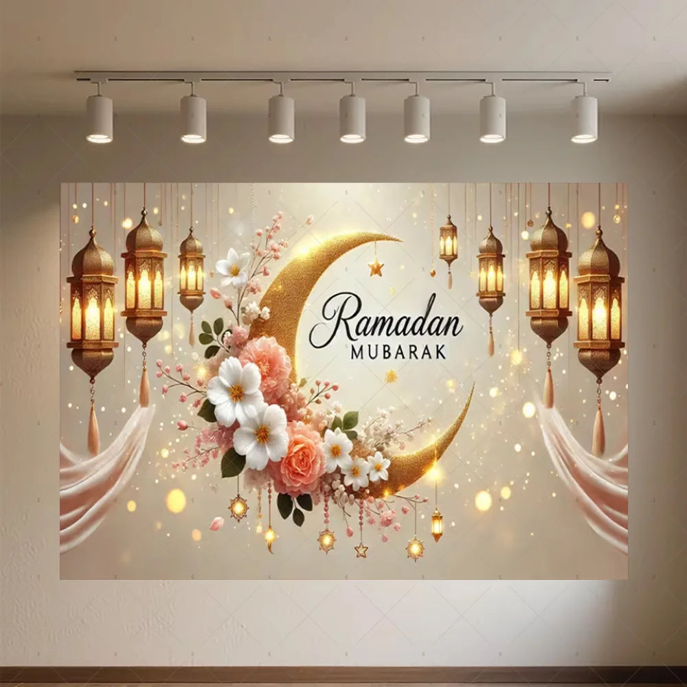 Background of The Moon Mosque Themed Party During Eid Fitr, Islamic Muslim Karim Ramadan Party Decoration Photography Background