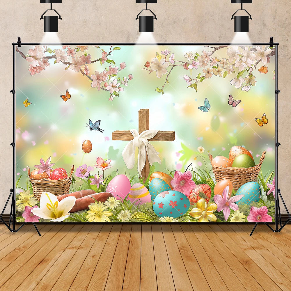 Easter Jesus Communion Cross Theme Banner Shooting Background Cloth, Children Birthday Decoration Photography Studio Background