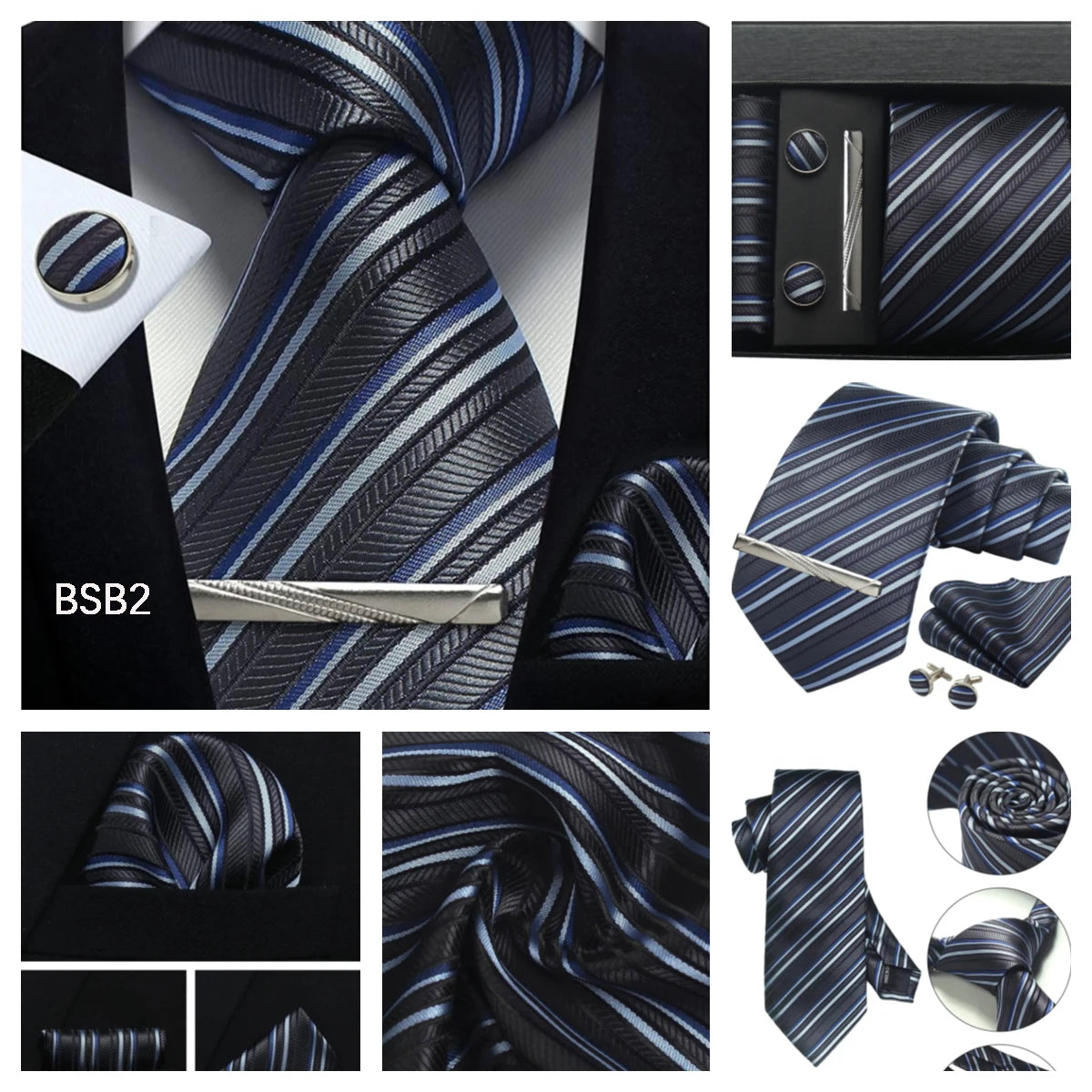 Classic 100% Silk Men's Ties In Gift box 8cm Plaid Dot Striped Business Necktie Handkerchief Cufflinks Wedding Party Tie Set