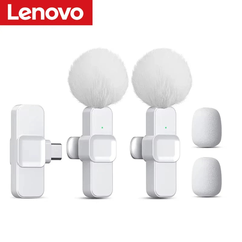 Lenovo Pink Wireless Lavalier Microphone Phone Portable Audio Video Recording Vlog Microphone for iPhone Android PC Live Gaming