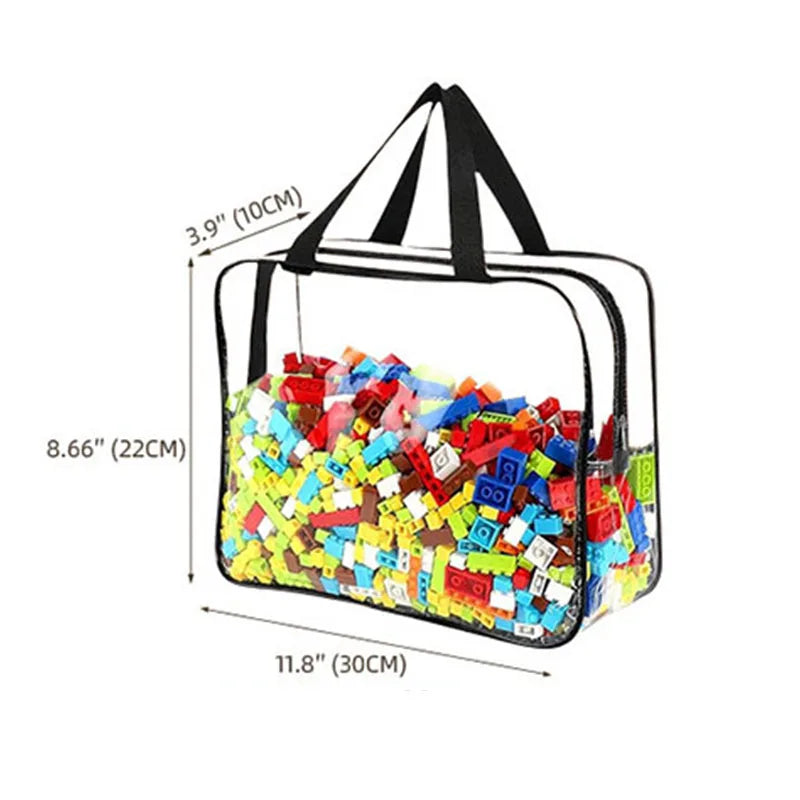 Waterproof Zippered Toy Storage Bag, Transparent PVC Travel Pouch for Sand Beach Puzzles, Cosmetic Toiletry Organizer