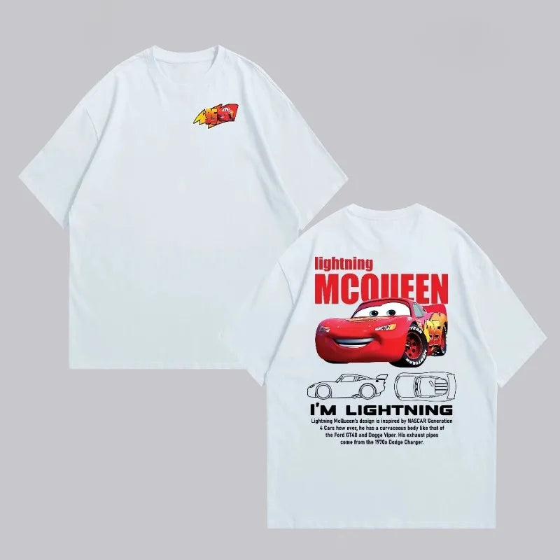 Summer New Lightning Mcqueen and Sally Printed Couple T-shirt Sally and Mcqueen Casual Cute Women's T-shirt Casual Tee Tops