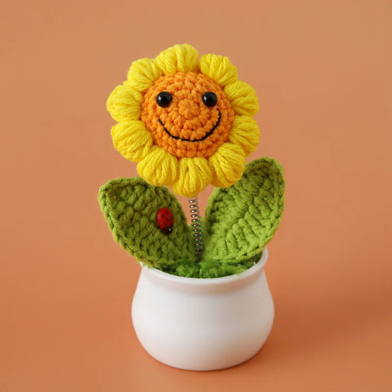 New Crochet SunFlowers Cute Knitting Flowers Potted Graduation Gift Handwoven Plant Car Table Home Decor Items
