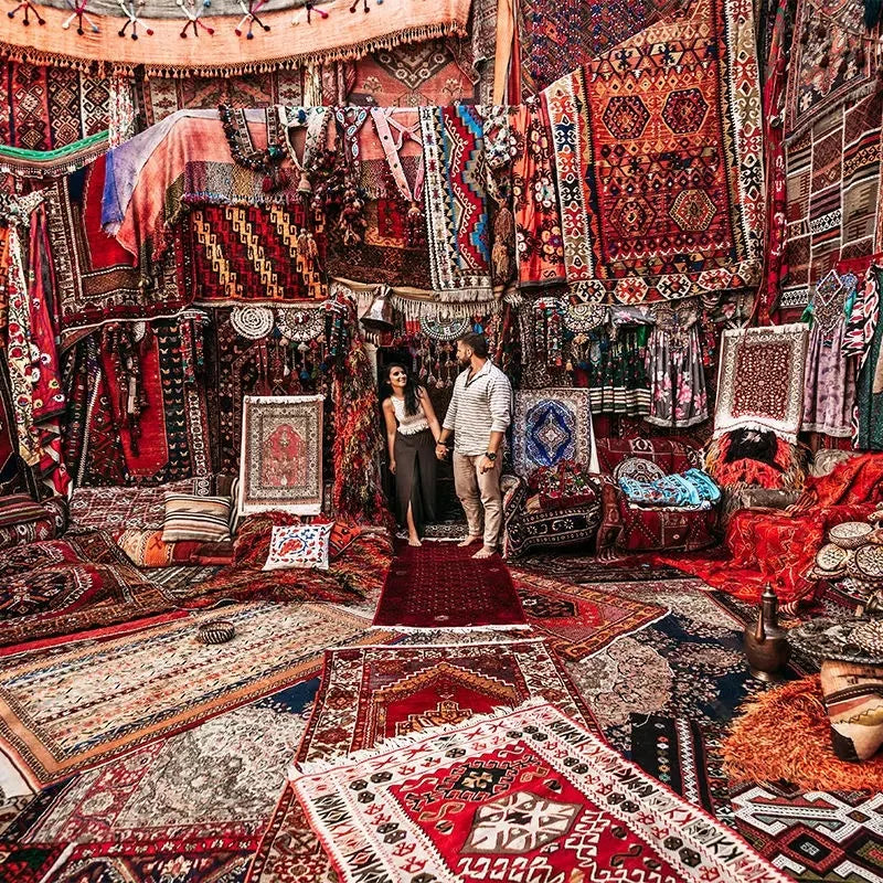 VIKAMA Bohemian Machine Washable Living Room Carpet Soft Non-Slip Ethnic Style Bedroom Cloakroom Carpet Foldable Home Decor