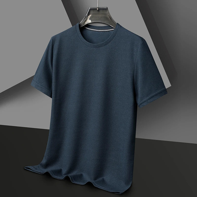 Men's Waffle Knit Short Sleeve T-Shirt Casual Solid Color Crew Neck Soft Comfortable Top for Summer